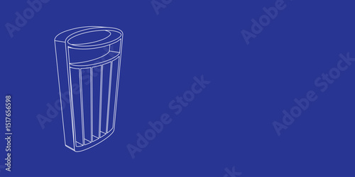 The outline of a large glass symbol made of white lines on the left. 3D view of the object in perspective. Vector illustration on indigo background
