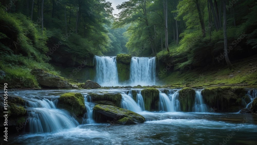 Obraz premium Serene Gundar waterfalls nestled within deep forest in Kodaikanal, Tamil Nadu