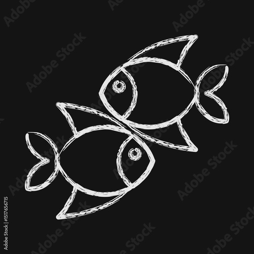 Icon pisces the fishes. Zodiac horoscope elements. Icon in chalk style.