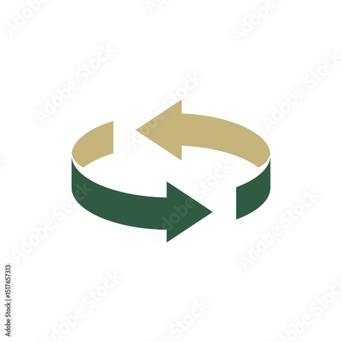 Two arrow spin icon template. Recycle green round, circle refresh or restart, thin line symbol on white background