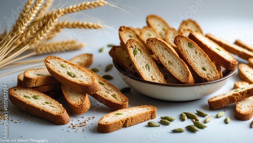 Healthy lifestyle with crunchy wheat rusk and toast - Image photo