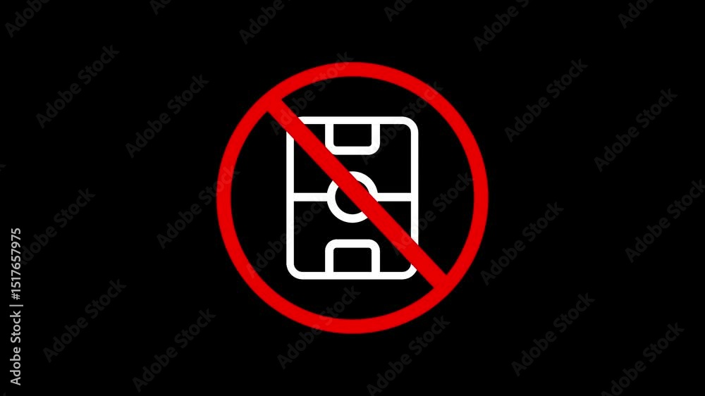 No soccer football allowed sports field game crossed sign of red color restriction sign dark background animated symbol