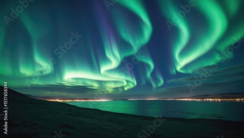 Dramatic northern lights and starry sky above Mat-Su Valley, AK, October 11, 2010