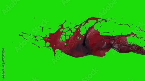 Blood Splatter on a Green Screen, red splash, Different style blood splatter, Blood splashing on the green screen, slow motion 4K