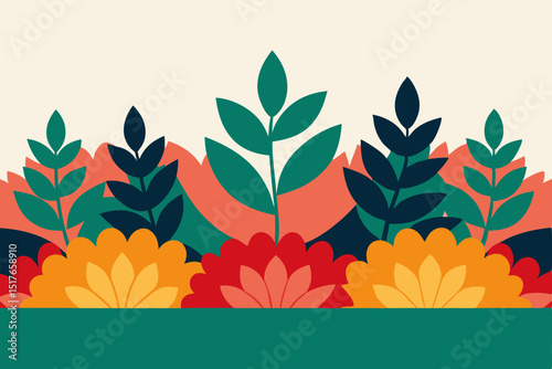 close up of layered floral garden borders background