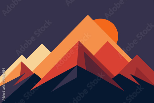 geometric mountains with sunset color blocking background
