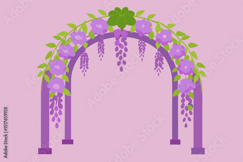 garden archway covered in blooming wisteria background