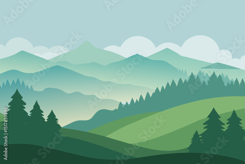 morning fog rolling through tree covered hills background