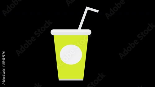 Refreshing Beverage Icon Animation: Animated Cup with Straw on a Transparent Background
