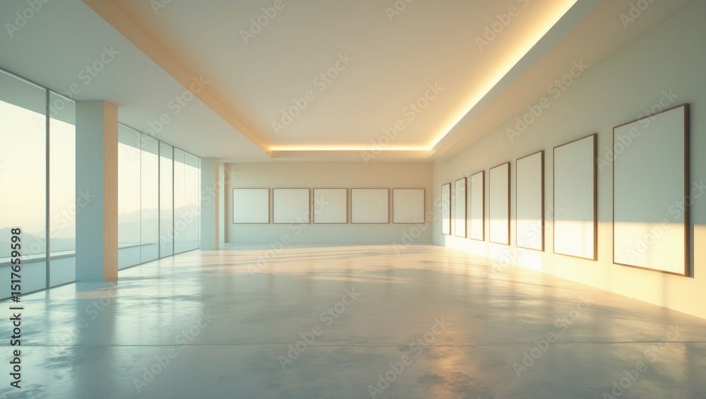 Obraz premium Contemporary Minimalist Interior with Bright Natural Light and Empty Wall Space