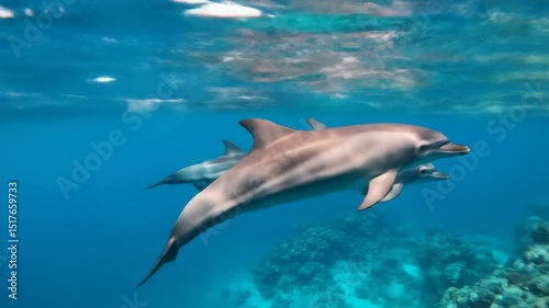 Wallpaper Mural Graceful dolphins swimming together in clear blue ocean waters of the tropics Torontodigital.ca