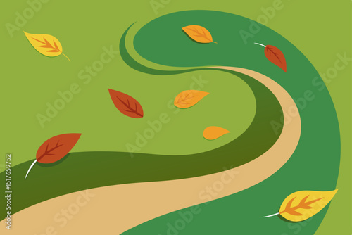 wind blown leaves swirling on a woodland trail background