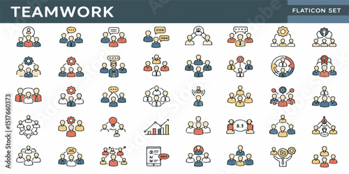 Vector set of teamwork flat line web icons