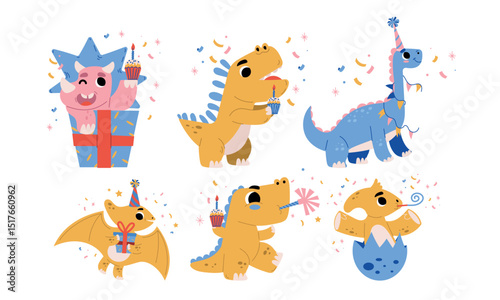 Colorful Cartoon Dinosaurs Joyfully Celebrating Various Festivities with Cheerful Glee