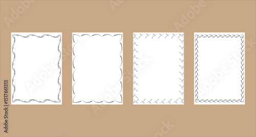 Hand-drawn vector border frames in minimalist sketch style. Perfect for stationery, invitations, scrapbooking, or digital design. Editable, clean, and elegant line art frames.