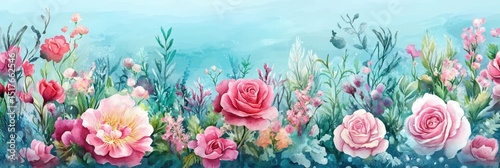 Sea Life Border. Underwater Bouquets and Ocean Bottom Compositions in Watercolor