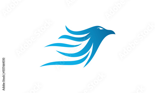 Abstract design of a stylized bird's head and outstretched wings.