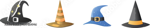 Four Colorful and Unique Witch Hats for Halloween Celebrations