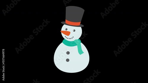 Animated Snowman Character Loop with Hat and Scarf on a Transparent Background
