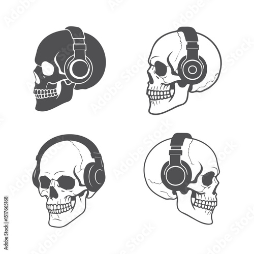 Skull Wearing Headphones Four Stylish Variations