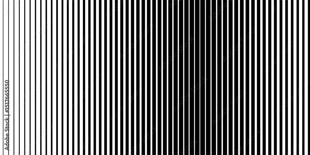 Thin line halftone gradient texture. Fading vertical stripe gradation background. Repeating wide pattern backdrop. Black parallel lines wallpaper for overlay, print, cover, banner, poster. Vector
