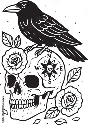 Tattoo Style Coloring Page for Adults –Printable Intricate Line Art for Relaxation, Stress Relief, and Mindful Coloring and Hobby Time