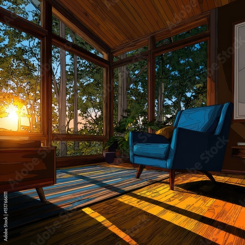 Sun-drenched mid-century modern sunroom
