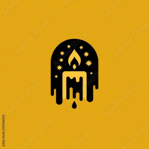 Silhouetted candle, melting wax, celestial design