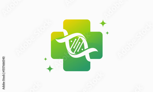 Medical technology  design with a dna and plus sign.