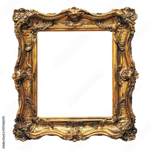 Ornate golden frame isolated on transparent background, png
