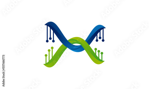 Double helix dna with technological elements.