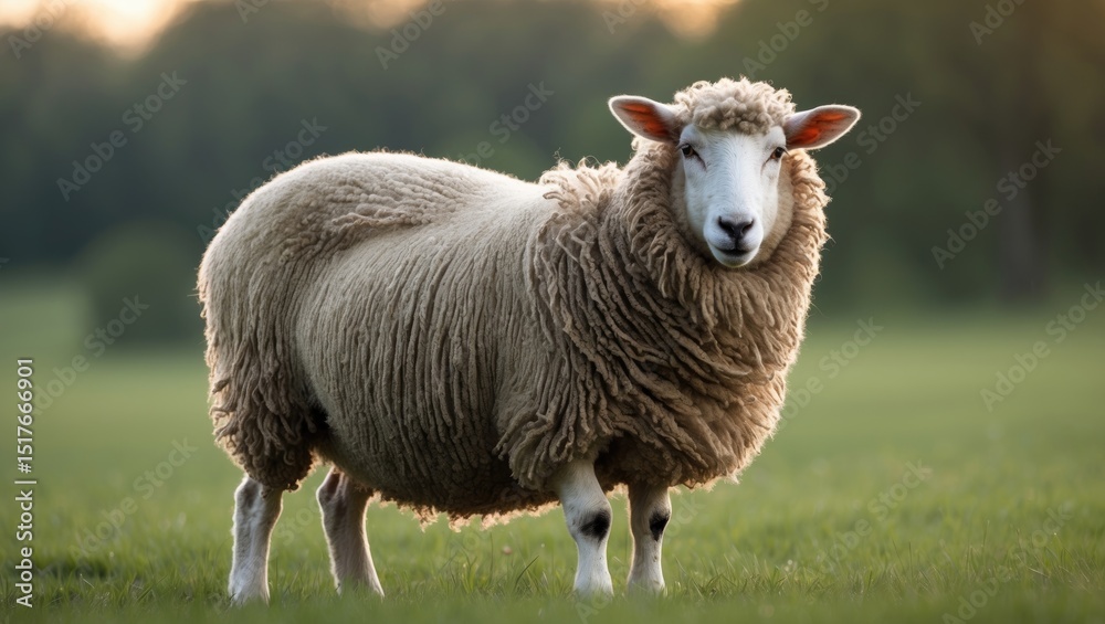 Fototapeta premium Woolly sheep in a summer meadow