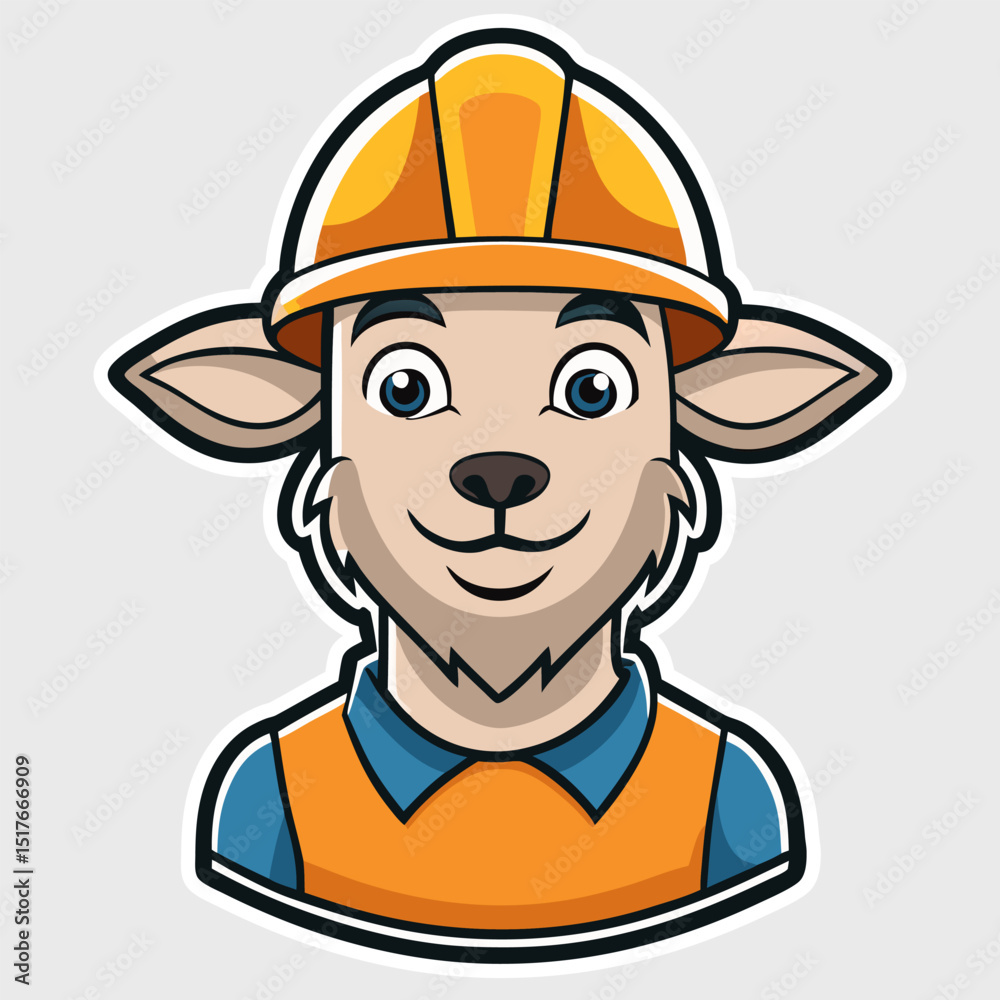 Young construction goat in a helmet. Young construction goat in a helmet.