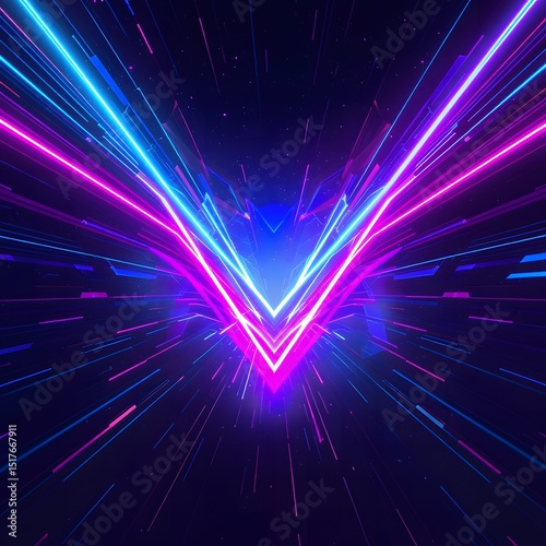Futuristic Abstract Digital Background with Radiant Blue, Fuchsia & Ultraviolet Light Arcs — Symmetrical V-Shape, High-Tech Energy Trails & Prismatic Glow