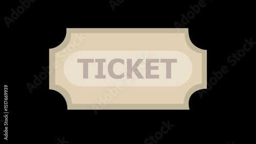 Animated Illustration of a Beige Ticket with Rounded Edges and Gray Text on a Transparent Background
