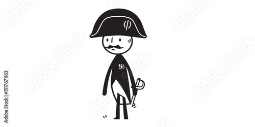High-quality vector cartoon illustration of a stickman figure representing French Emperor Napoleon Bonaparte