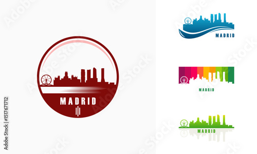 Colorful city skyline logos for the city of Madrid.