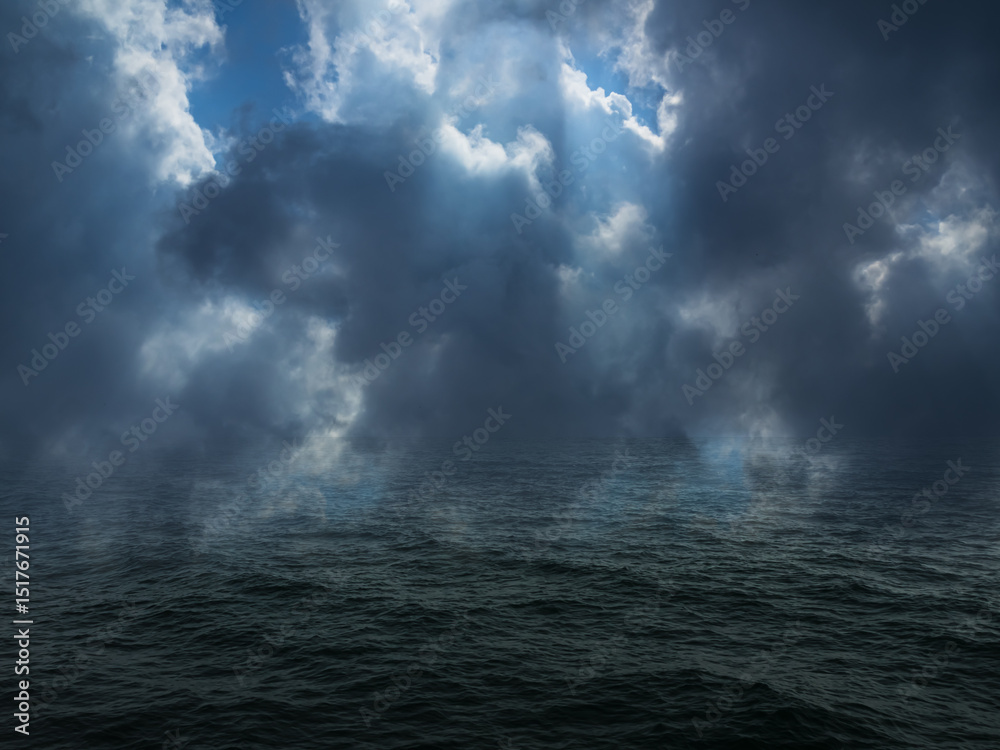 Fototapeta premium Cloud storm sky dark on sea, rain lightning thunder stormy typhoon nature light scene rainy atmosphere damage effect carbon dioxide dust air pollution 2.5 Pm, texture nature windstorm weather