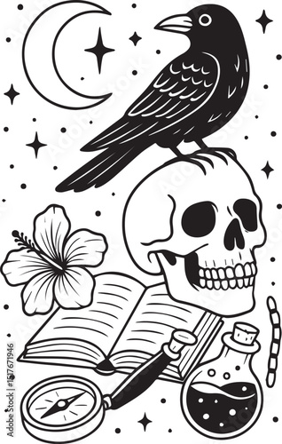 Tattoo Style Coloring Page for Adults –Printable Intricate Line Art for Relaxation, Stress Relief, and Mindful Coloring and Hobby Time