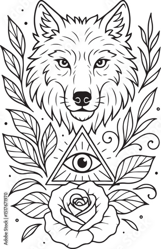Tattoo Style Coloring Page for Adults –Printable Intricate Line Art for Relaxation, Stress Relief, and Mindful Coloring and Hobby Time