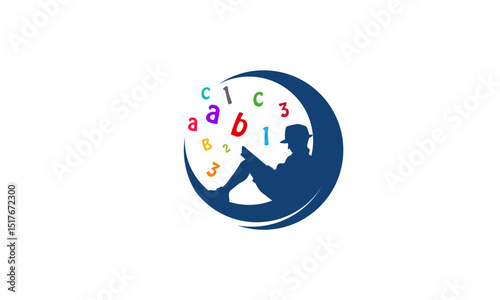 Silhouette of a person reading surrounded by colorful letters and numbers.