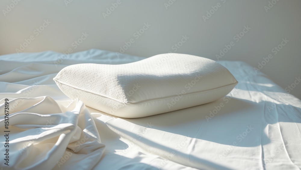 Comfortable orthopedic pillows and bedding arranged on bed in bedroom setting Comfortable orthopedic pillows and bedding arranged on bed in bedroom setting