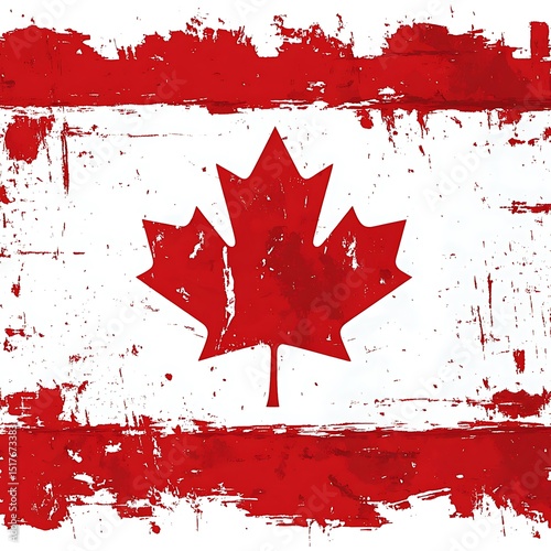 Grunge textured canadian flag with maple leaf emblem for patriotic and nationalistic designs