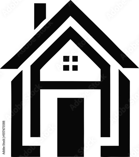 Modern Minimalist House Icon in Black and White with Geometric Design