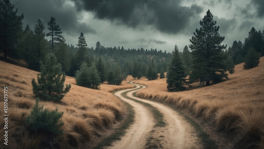 Fototapeta premium Idyllic Countryside Road Flanked by Trees Beneath a Bright Blue Sky