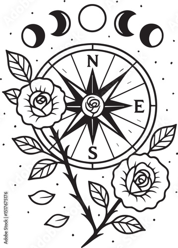 Tattoo Style Coloring Page for Adults –Printable Intricate Line Art for Relaxation, Stress Relief, and Mindful Coloring and Hobby Time