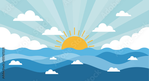 Sunrise Over the Ocean: Serene Vector Landscape