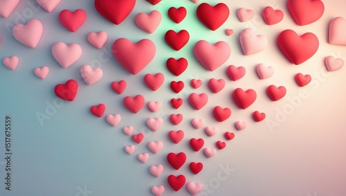 Valentine's Day theme with red paper hearts shape cutouts on a pastel pink background, featuring Motherâ€™s Day symbols and love paper art elements for greeting cards and banners