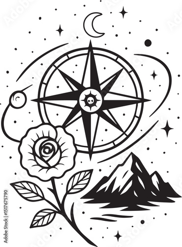 Tattoo Style Coloring Page for Adults –Printable Intricate Line Art for Relaxation, Stress Relief, and Mindful Coloring and Hobby Time