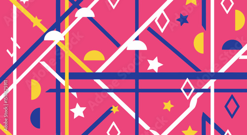 Geometric Shapes on Pink: Playful Abstract Pattern